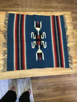 Antique Navajo Native American Indian Rug Saddle Blanket? Vintage Red Blue