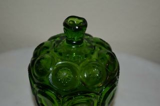 Vintage GREEN Scallop rim Moon and Stars pedestal candy dish W LID Art DECO EXC 2