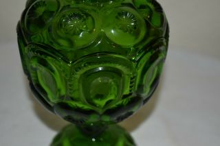 Vintage GREEN Scallop rim Moon and Stars pedestal candy dish W LID Art DECO EXC 3