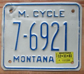 Montana 1981 Flathead County Motorcycle License Plate 7 - 6921