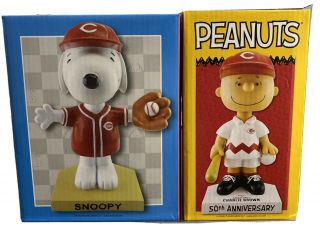 Peanuts Charlie Brown & Snoopy 2x Bobble Head Dolls Cincinnati Reds Mlb Sga