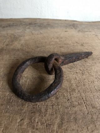 Early Antique Hand Forged Iron Horse Hitching Post Tie Down Patina Aafa