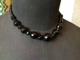 Antique Victorian Whitby Jet Hand Carved Faceted Bead Necklace - 31.  22g 5298