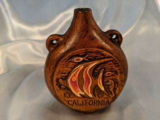 Vintage Souvenir California Jug Treasure Craft Brown Angel Fish Seahorse Ceramic