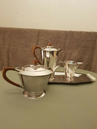 English Art Deco 3 Piece Tea Set With Tray