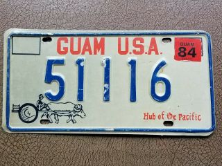 1984 5111r6 Red White And Blue Guam Ox Cart License Plate " Hub Of The Pacific "
