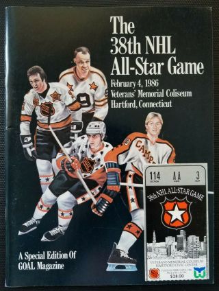 1986 38th Nhl All Star Game Program & Ticket Gretzky Hartford