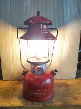 Vintage 5/57 Coleman 200a Red Single Mantle White Gas Camping Lantern