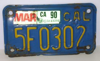 California Vintage Motorcycle Blue/yellow License Plate 5f0302 80 