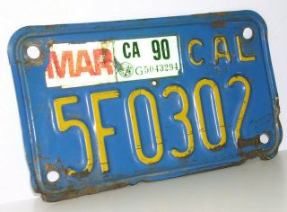 California Vintage Motorcycle Blue/Yellow License Plate 5F0302 80 ' s Tab HOLE 3
