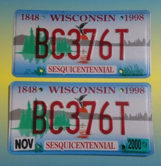 Vintage 1998 Wisconsin Sesquicentennial License Plate Bc376t Expired 2000
