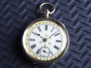 1880s Solid Silver Painted Dial Fob Pocket Watch.  Antique.