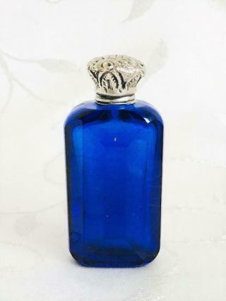Reserved Antique Bristol Blue Perfume Scent Bottle Silver Lid C1900