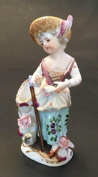 Vintage Ucagco Porcelain Figurine Vase Girl W/ Hat & Pink Roses Japan Nc Mark