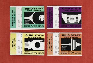 (4) 1974 Ohio State Football Tickets Stubs Oregon State,  Smu,  Indiana,  Illinois