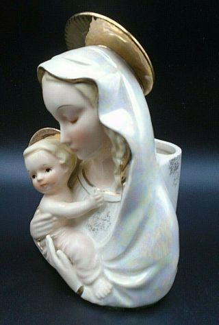 Vintage Norcrest Japan Mother Mary Baby Jesus Head Vase Planter