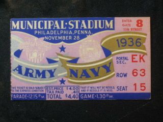 Vintage 1936 Army Vs Navy Ticket Stub Municipal Stadium Row 63
