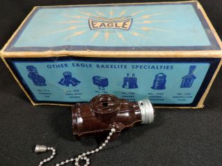 Box 10 Vintage Eagle Brown Bakelite Chain Pull Bulb Sockets