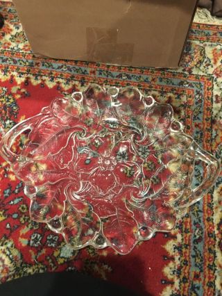 Vintage Indiana Glass Clear Wild Rose Serving Dish 2 Handles Glass Platter