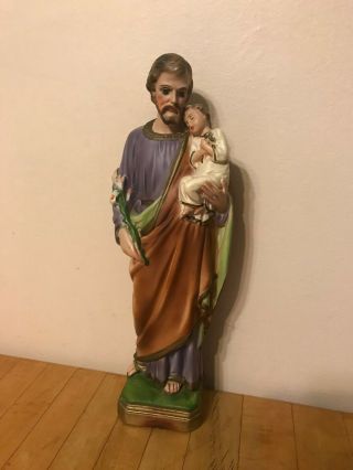 Antique/vintage Saint Joseph & Baby Jesus Statue Figurine Ornament Decor Plaster