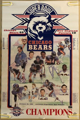 Vintage Poster Nfl Chicago Bears Bowl 20 1986 Head Shop Pin Up