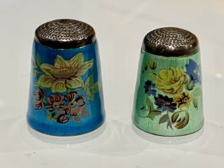Vintage Sterling Silver And Enamel Thimbles (two)