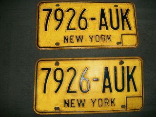 Org Pair 1973 - 1979 York Automobile License Plates - Matching Pair