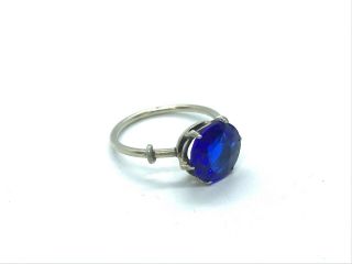 Antique French Art Deco Solid Sterling Silver & Dark Blue Paste Ring Size O