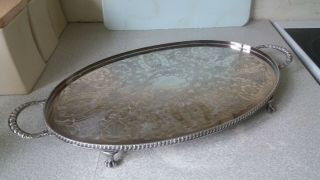 Lovely Ornate Vintage Silver Plated Serving Tray - Viners - 21 X 11 " - Claw Feet