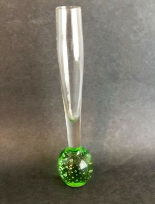 Vtg 1960s Mcm Holmegaard Bullicante Controlled Bubbles Green Art Glass Bud Vase