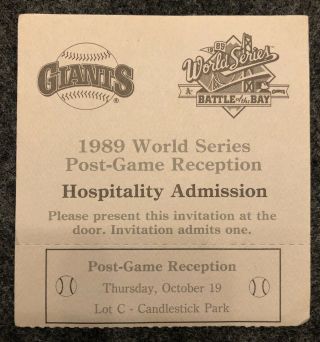 1989 World Series San Francisco Giants Vip Reception Ticket Autographed Rare