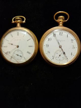 2 Antique Elgin Natl.  Watch Co.  Pocket Watches 20 & 10 Year