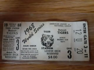 1968 World Series Ticket Stub Game 3 At Detroit Tigers Cardinals