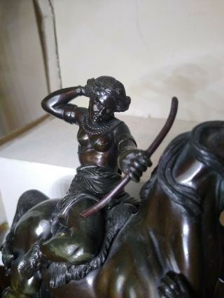 Antique Bronzed Spelter Figure Rearing Horse Huntress (dianna) ? 7 1/2 "