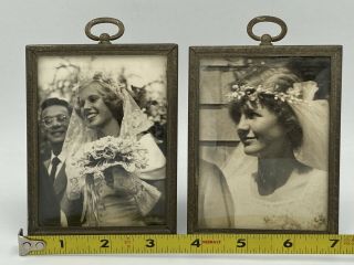 Vintage Set Of Metal Picture Frames For 3” X 4” Photo Wedding Heirloom Hanging