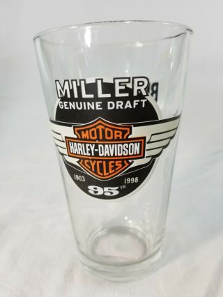 Harley Davidson 95th Anniversary Pint Beer Glass Miller Draft