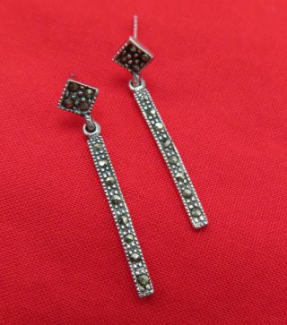 Vintage Sterling Silver Pierced Earrings Marcasites Dangle Art Deco Jewelry 729m