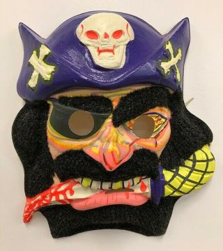 Vintage & Ben Cooper Pirate Halloween Mask,  Dayglo Colors W/ Furry Beard
