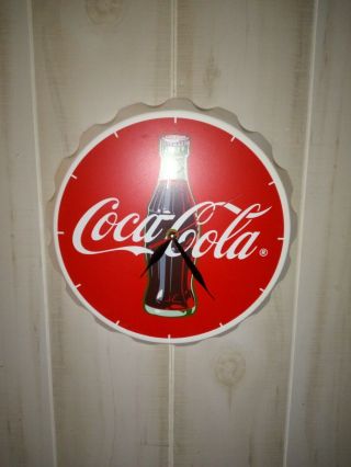 Coca Cola Coke Bottle Top Cap Red Wood Battery Wall Clock Vintage 2012