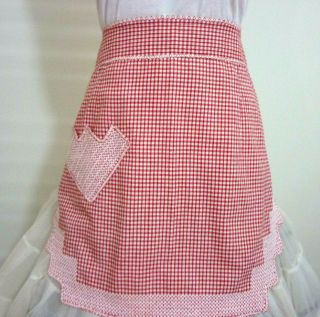 Vintage Hostess Half Apron Red & White Gingham X Stitch Hens Party Gift Cooking