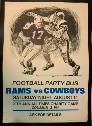 August 15,  1965 Los Angeles Rams & Dallas Cowboys The Times Charity Game Sign