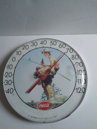 Vintage Coca Cola Norman Rockwell Thermometer Fishing Boy