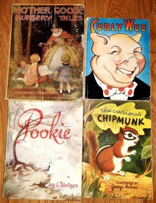 Vintage 40s / 50s Books - Mother Goose / Pookie / Curly Wee / Curious Chipmunk