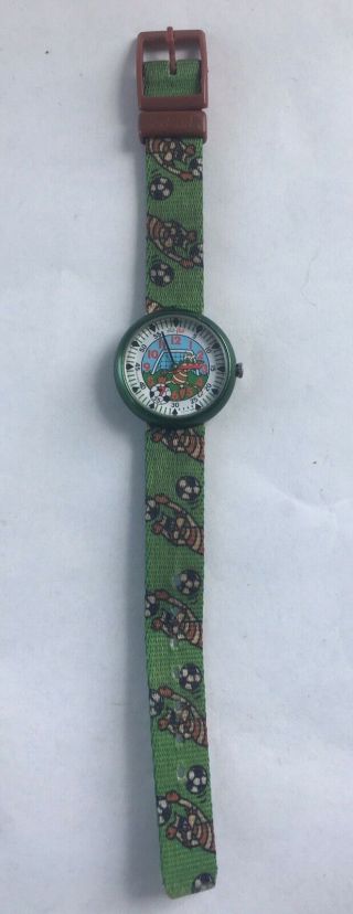 Euc 1995 Swatch Watch Kids Soccer Flik Flak Green Vintage Swiss Made Well