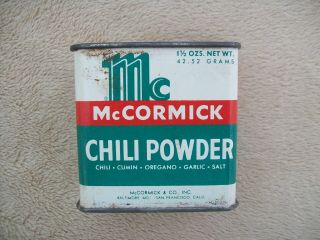 Vintage Mccormick Chili Powder Tin,  Never Opened,  19 Cents Price Stamp On Bottom
