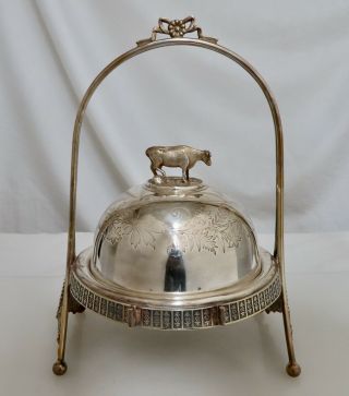 Antique Silver Plate Meriden Butter Dish With Cow Finial - 80785