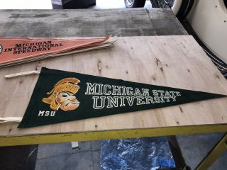 Vintage Pennant Michigan State Football Sparty Mascot Logo Old School 27”