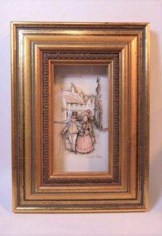 Vintage Anton Pieck 3d Shadowbox Picture - Wheathampstead In Gold Frame 7.  5 " T