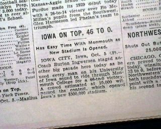 Nile Kinnick Stadium Iowa Hawkeyes College Football 1st Game Play 1929 Newspaper
