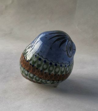 Vintage Owl Mexican Pottery Folk Art Hand Painted Tonala Mexico Ceramic 3.  5 
